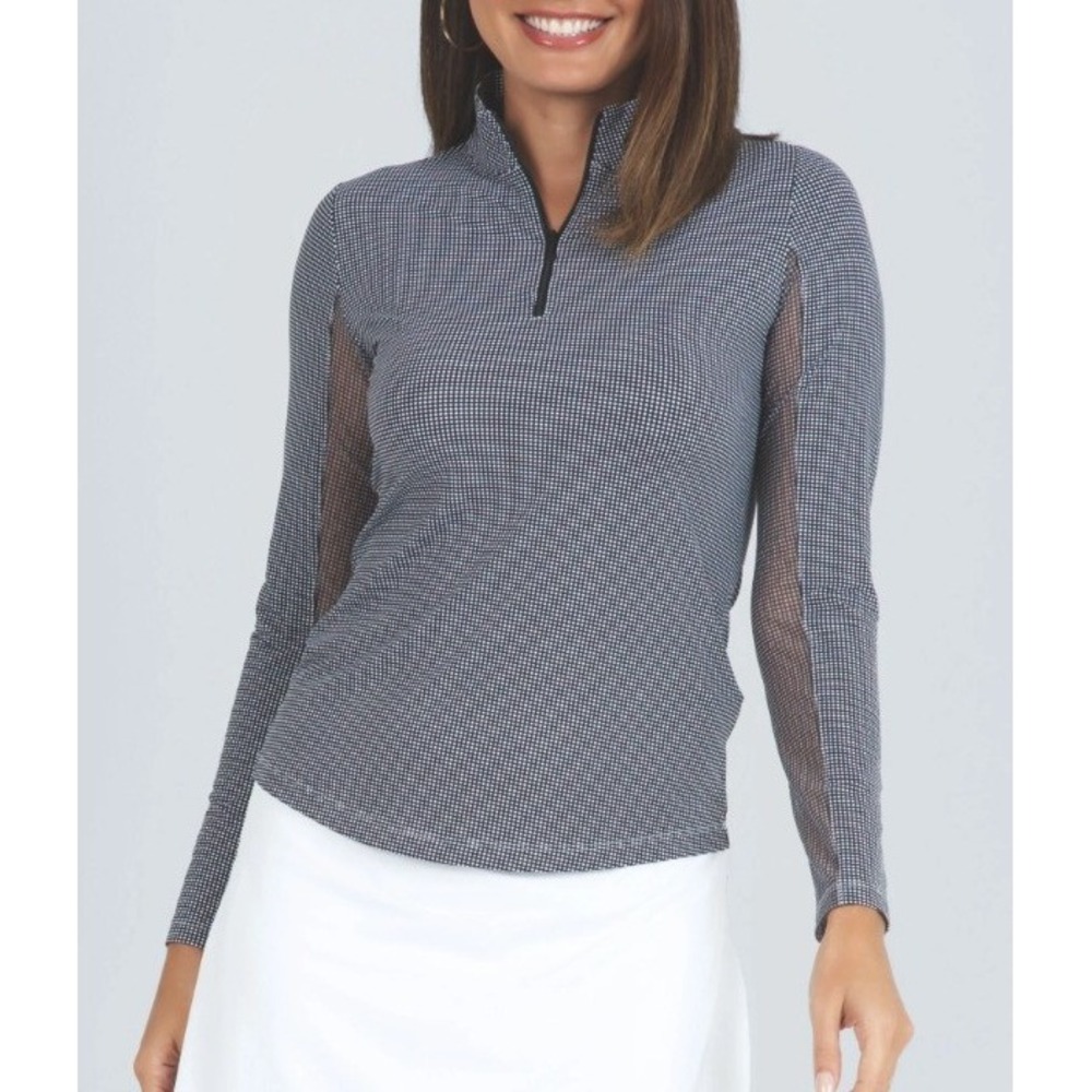 IBKUL Womens Mini Check Mock Neck Quarter Zip IceFil Cooling Golf Top Purple L